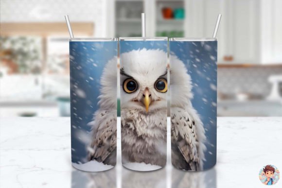 Download Baby Snow Owl Watercolor Tumbler Wrap - Owl watercolor Collection