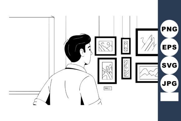 Download Man Viewing Framed Art Pieces in Gallery - Gallery Collection
