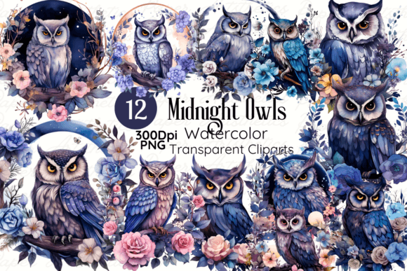 Download Gothic Midnight Owl Watercolor Clipart - Owl watercolor Collection