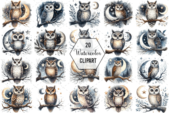 Download Nightwise Owl Watercolor Clipart Bundle - Owl watercolor Collection