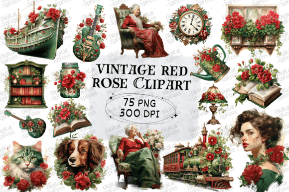 Download Vintage Red Rose Clipart - Red rose clipart Collection