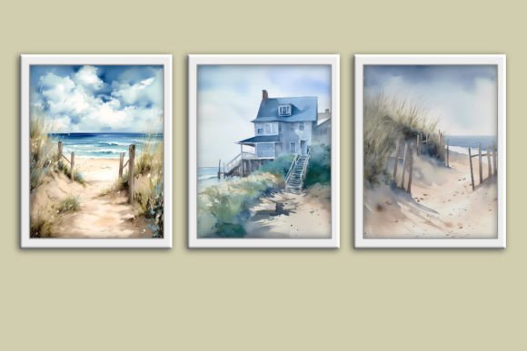 Download 3 Coastal Beach Panorama Gallery Art Set - Gallery Collection